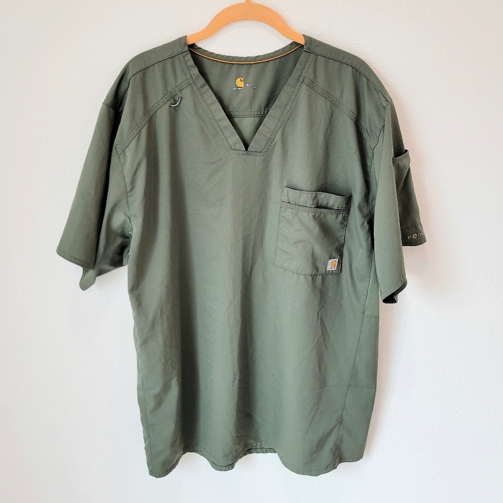 Carhartt Force Essentials V-Neck Scrub Top Olive Green Shirt Tail Men’s XL